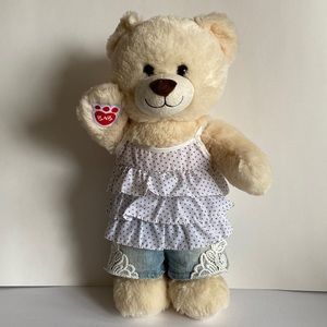 Build A Bear Teddy Bear Stuffed Plush Toy Red Paws BAB Denim Shorts and Top